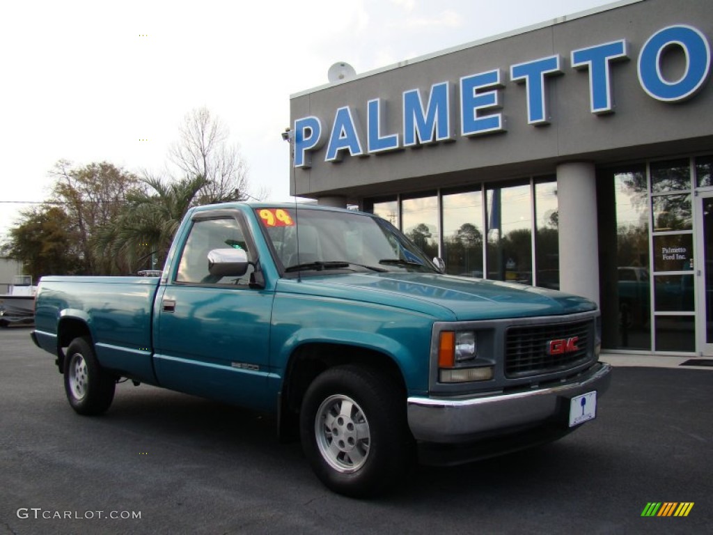 1994 Sierra 1500 SLE Regular Cab - Bright Teal Metallic / Beige photo #2