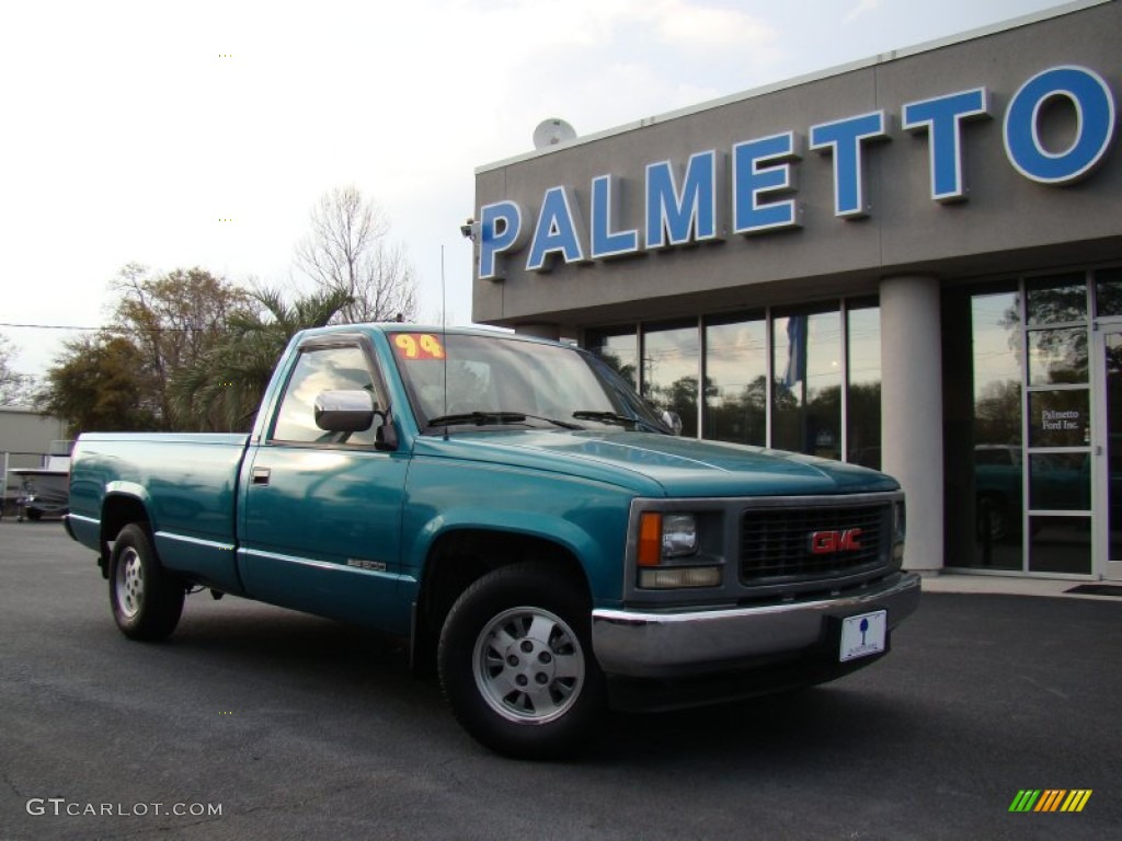 1994 Sierra 1500 SLE Regular Cab - Bright Teal Metallic / Beige photo #22