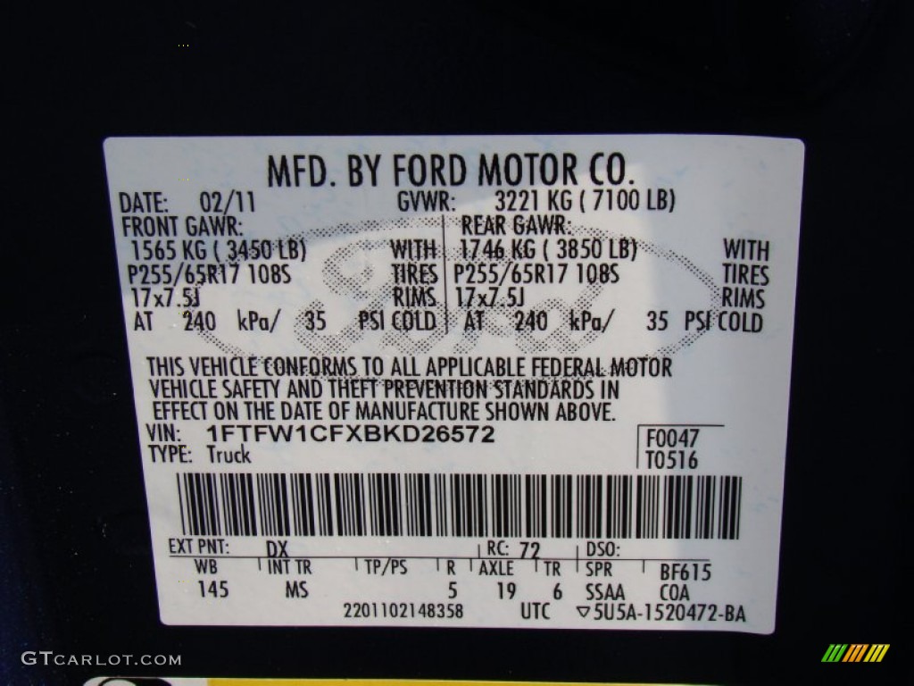 2011 F150 Color Code DX for Dark Blue Pearl Metallic Photo #62405043