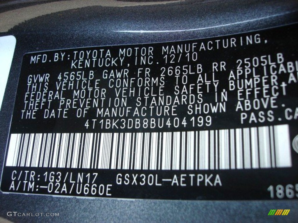 2011 Avalon Color Code 1G3 for Magnetic Gray Metallic Photo #62408553
