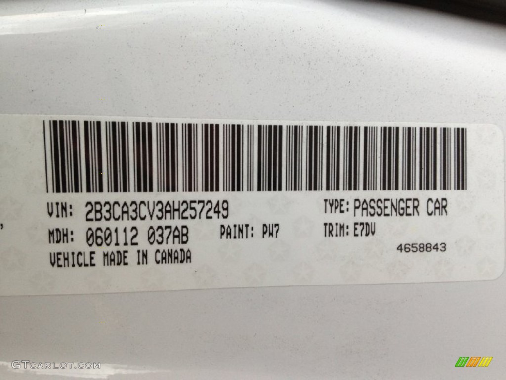2010 Charger Color Code PW7 for Stone White Photo #62411238