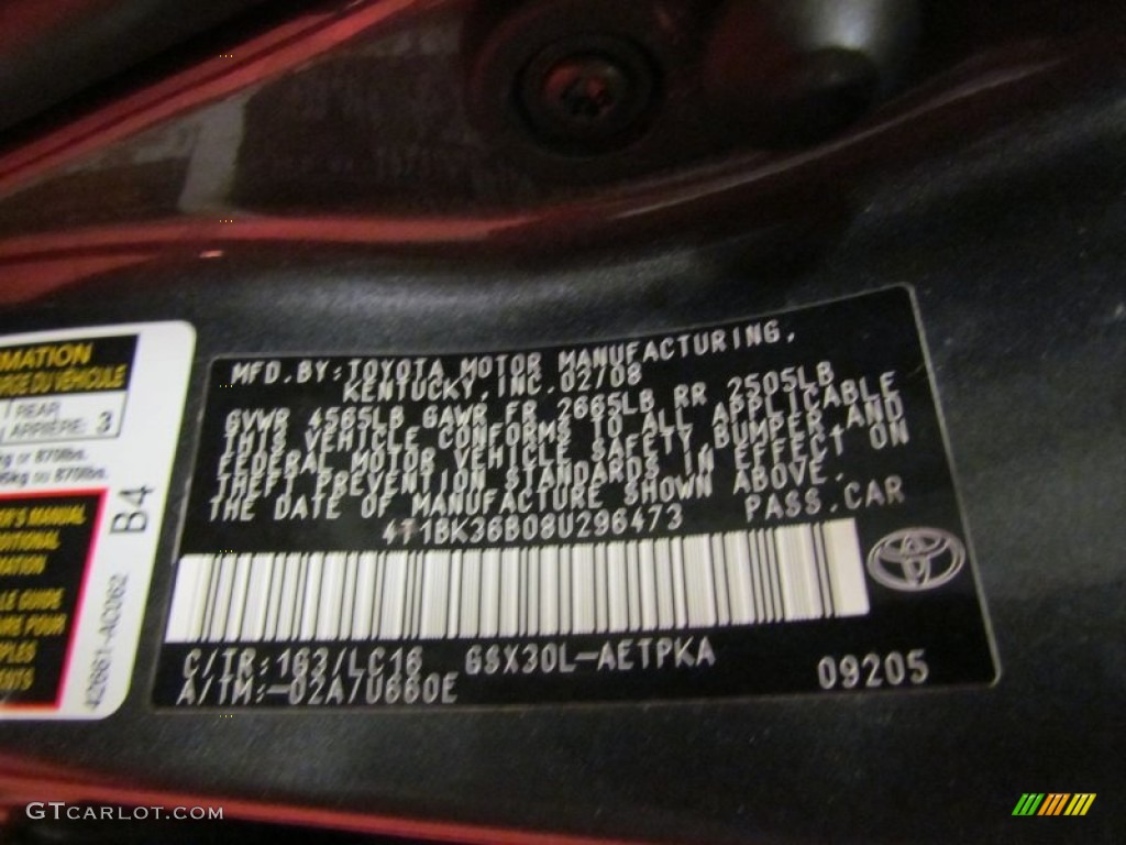 2008 Avalon Color Code 1G3 for Magnetic Gray Metallic Photo #62418810