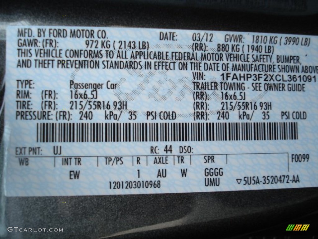 2012 Focus Color Code UJ for Sterling Grey Metallic Photo #62420451