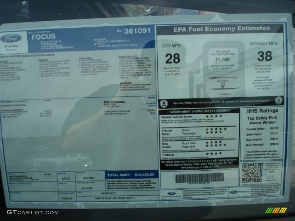 2012 Ford Focus SE Sedan Window Sticker Photo #62420463