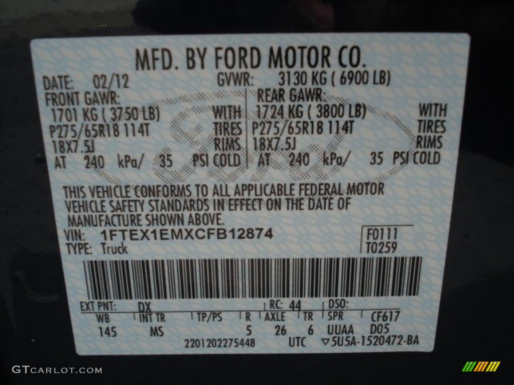 2012 F150 Color Code DX for Dark Blue Pearl Metallic Photo #62420625