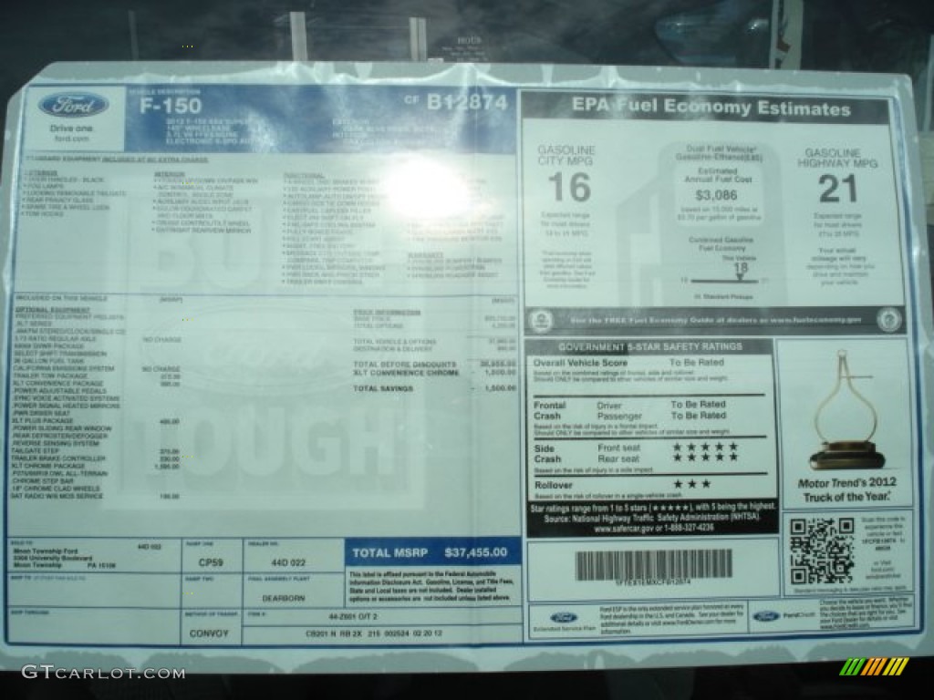 2012 Ford F150 XLT SuperCab 4x4 Window Sticker Photo #62420634