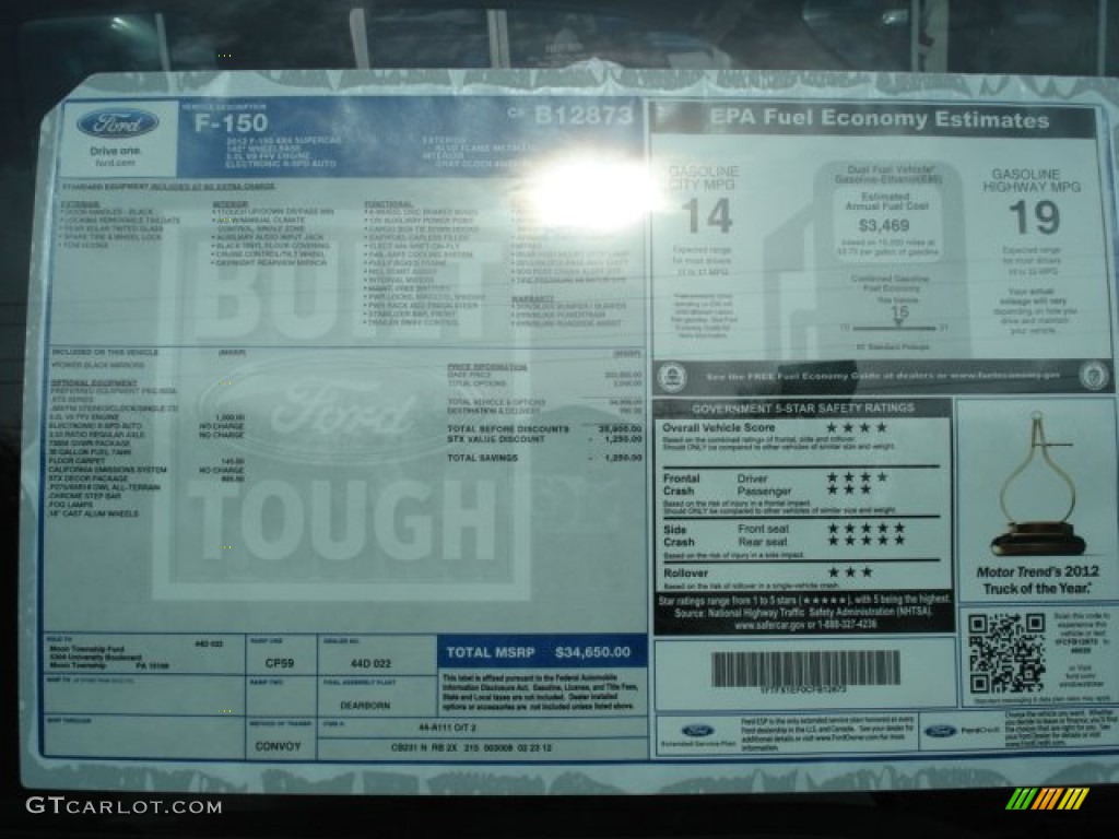 2012 Ford F150 STX SuperCab 4x4 Window Sticker Photo #62420808
