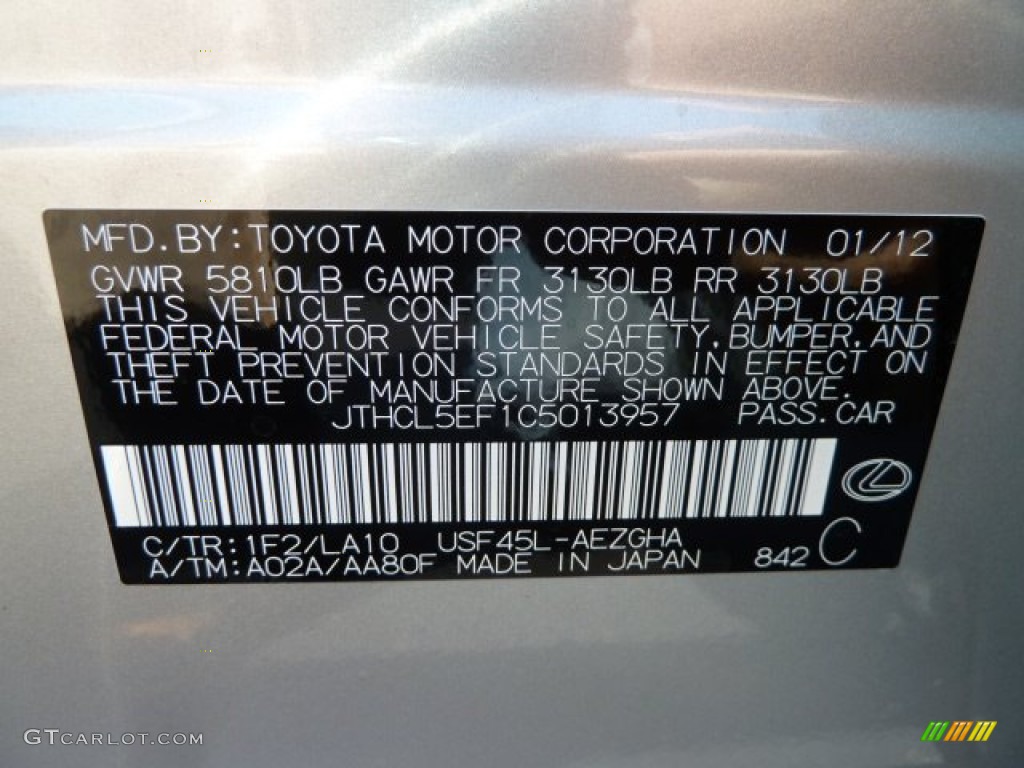 2012 Lexus LS 460 AWD Color Code Photos