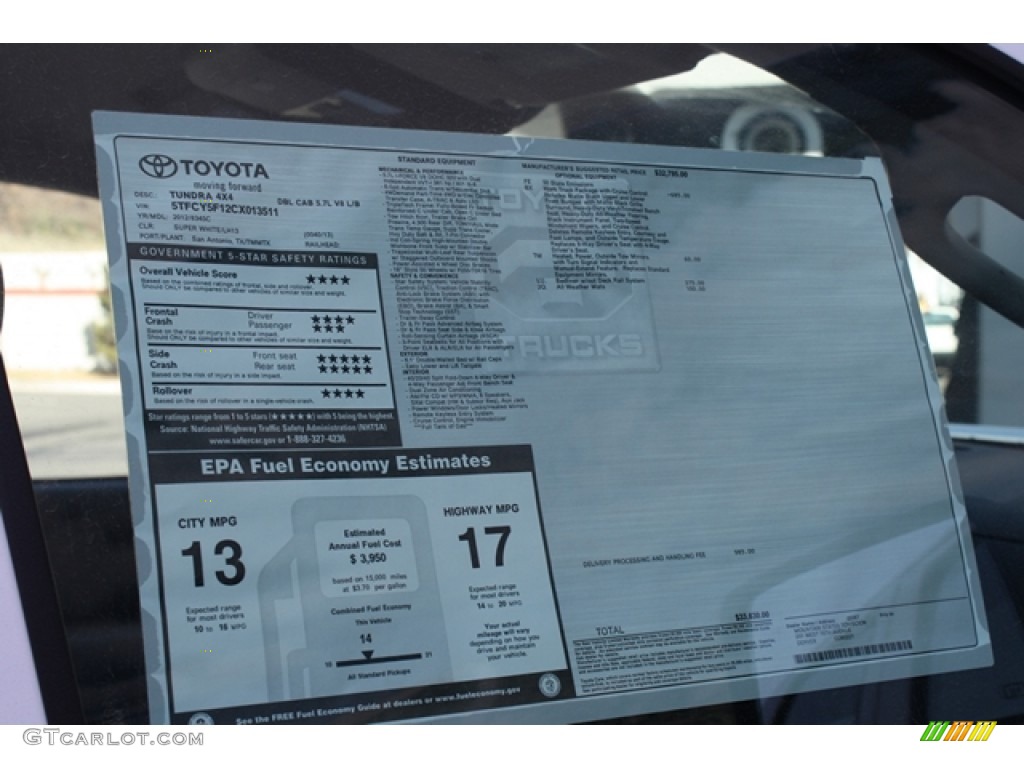 2012 Toyota Tundra SR5 Double Cab 4x4 Window Sticker Photos
