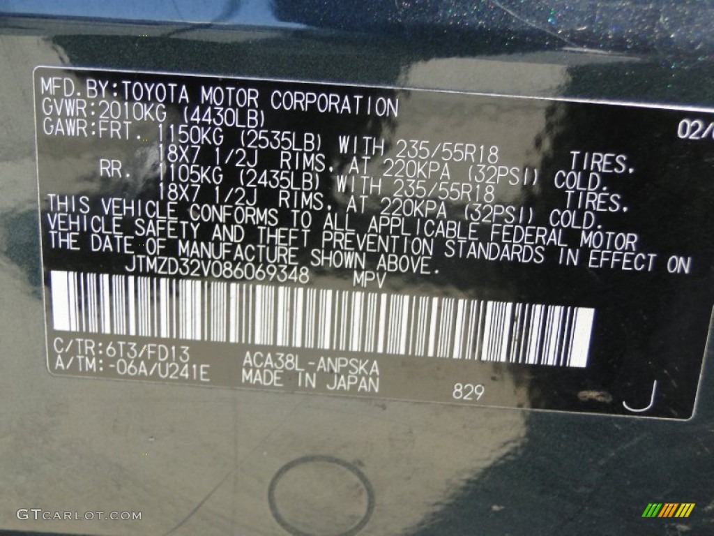 2008 RAV4 Color Code 6T3 for Black Forest Pearl Photo #62424315