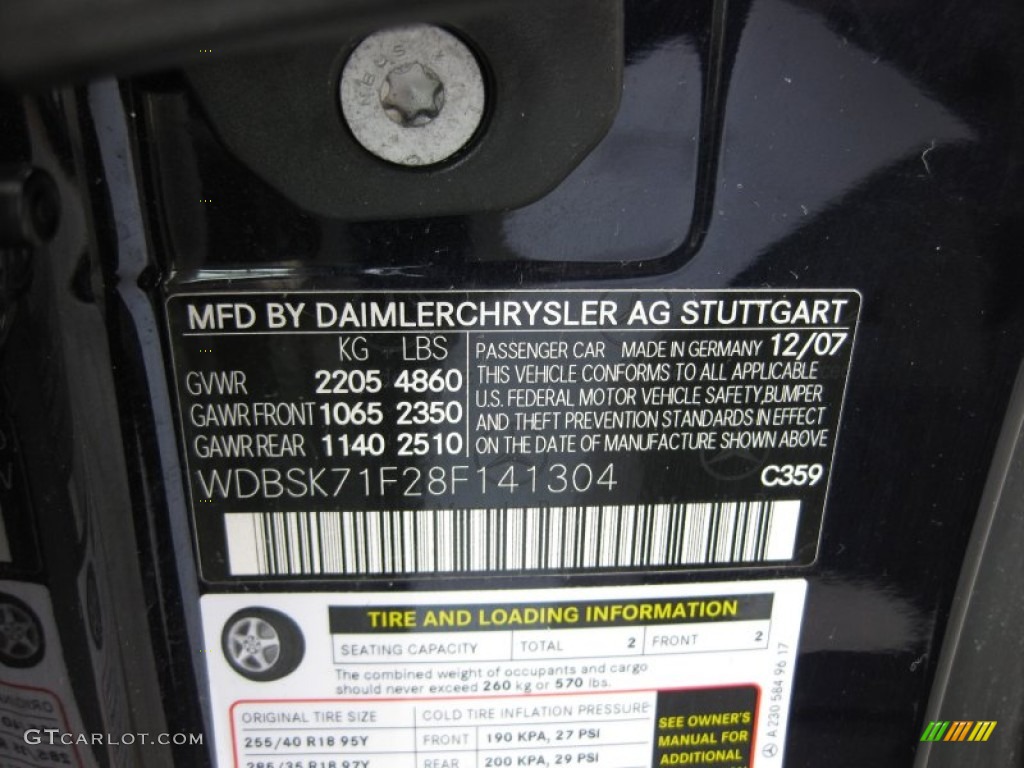 2008 SL Color Code 359 for Capri Blue Metallic Photo #62430432