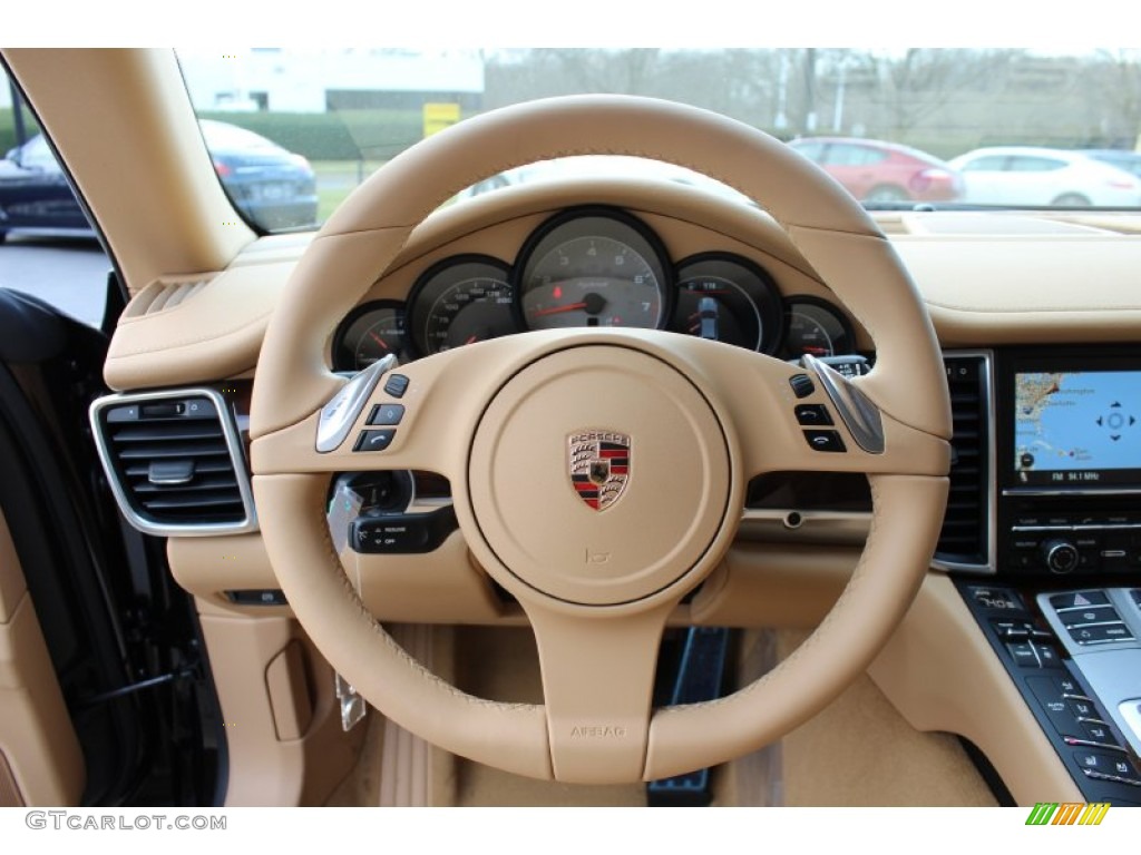 2012 Porsche Panamera S Hybrid Luxor Beige Steering Wheel Photo #62431062