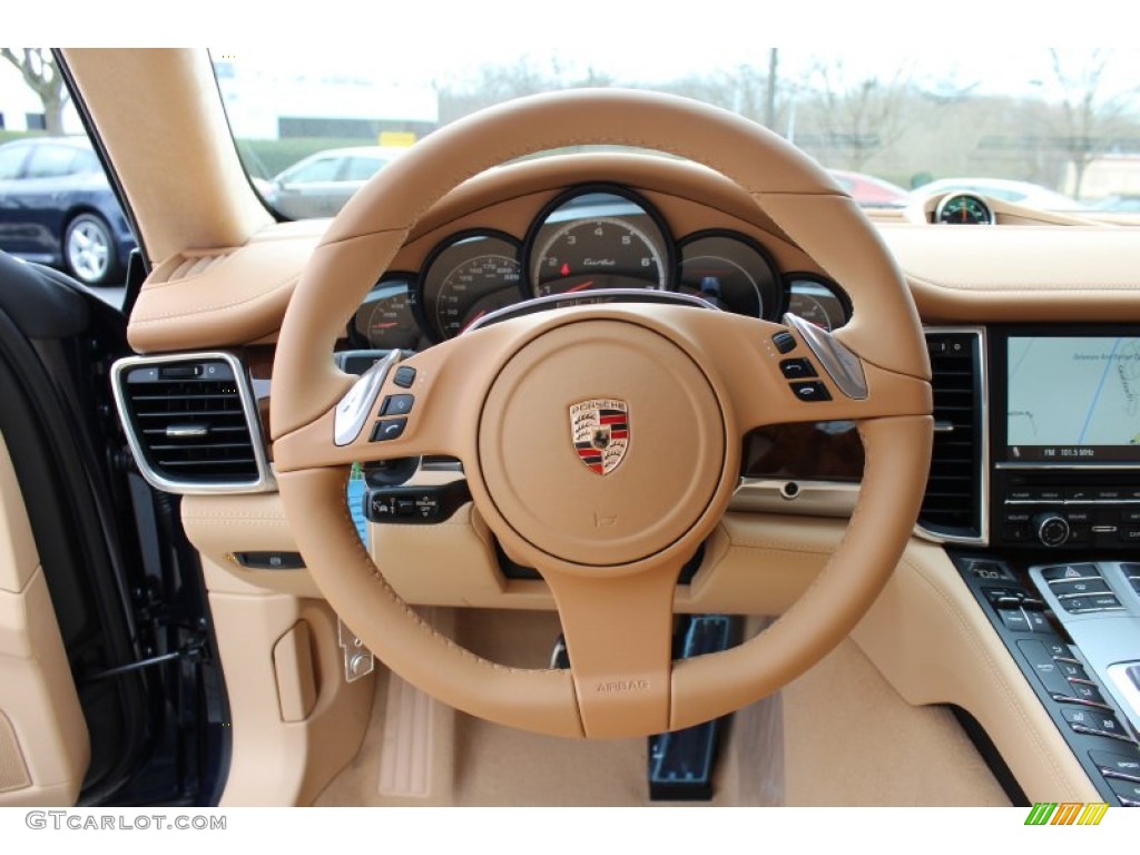 2012 Porsche Panamera Turbo Luxor Beige Steering Wheel Photo #62431266