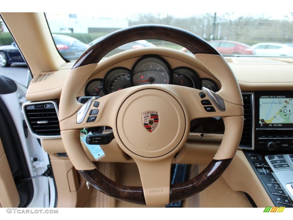 2012 Porsche Panamera S Hybrid Luxor Beige Steering Wheel Photo #62431371