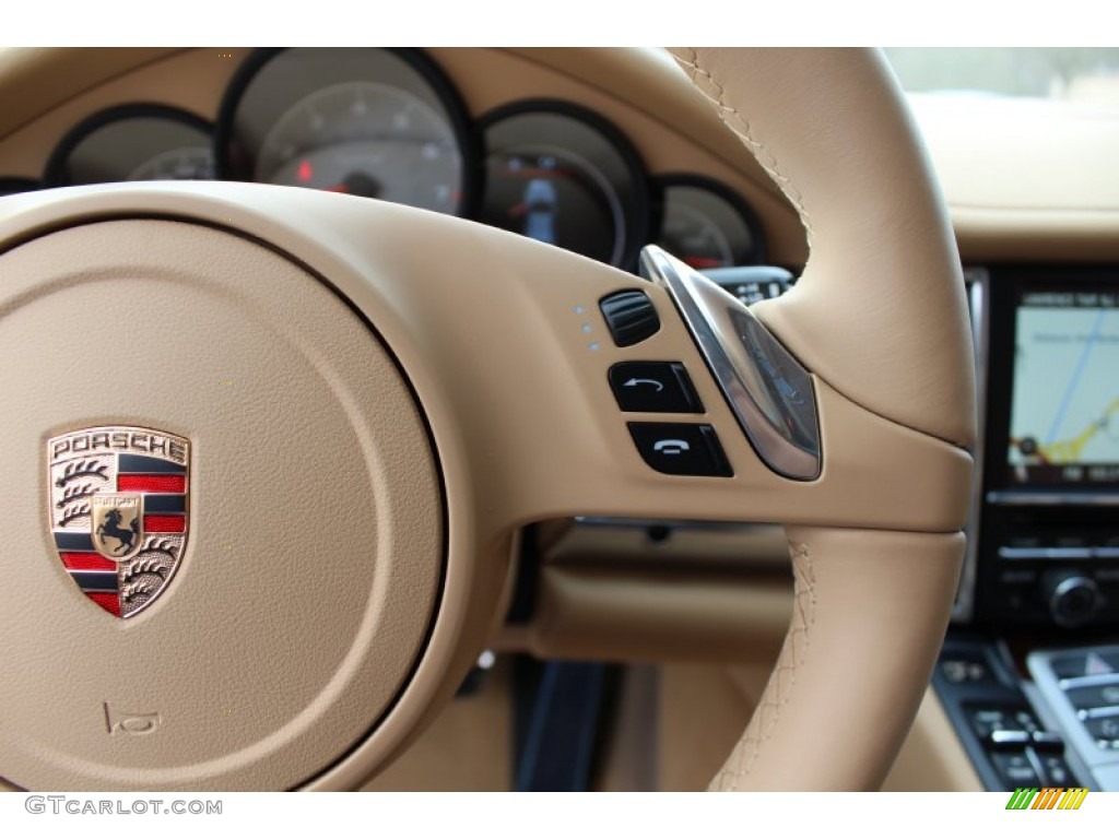 2012 Porsche Panamera S Hybrid Luxor Beige Steering Wheel Photo #62431377