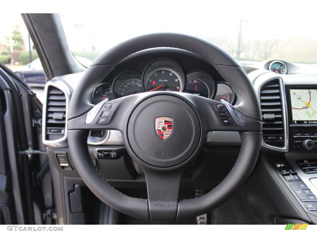 2012 Porsche Cayenne Turbo Black Steering Wheel Photo #62431473