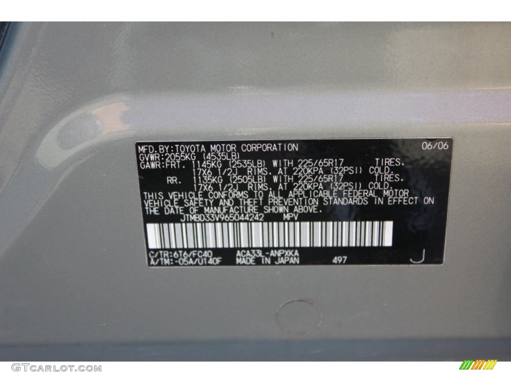 2006 RAV4 Color Code 6T6 for Everglade Metallic Photo #62433379