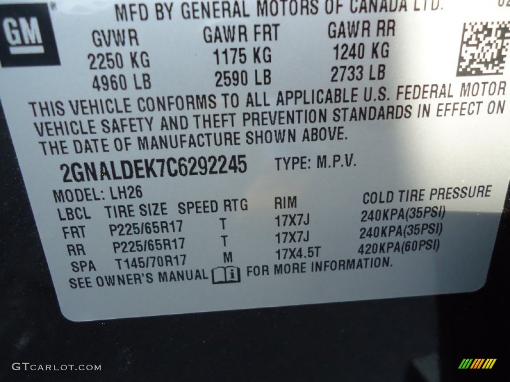 2012 Equinox LT - Black Granite Metallic / Jet Black photo #15