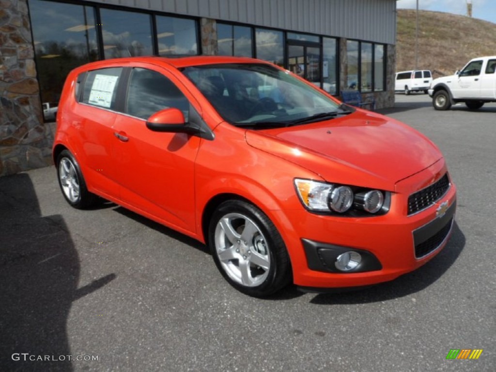 Inferno Orange Metallic 2012 Chevrolet Sonic LTZ Hatch Exterior Photo #62436435