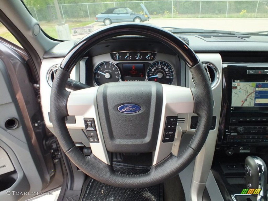 2012 Ford F150 Platinum SuperCrew 4x4 Platinum Steel Gray/Black Leather Steering Wheel Photo #62437498