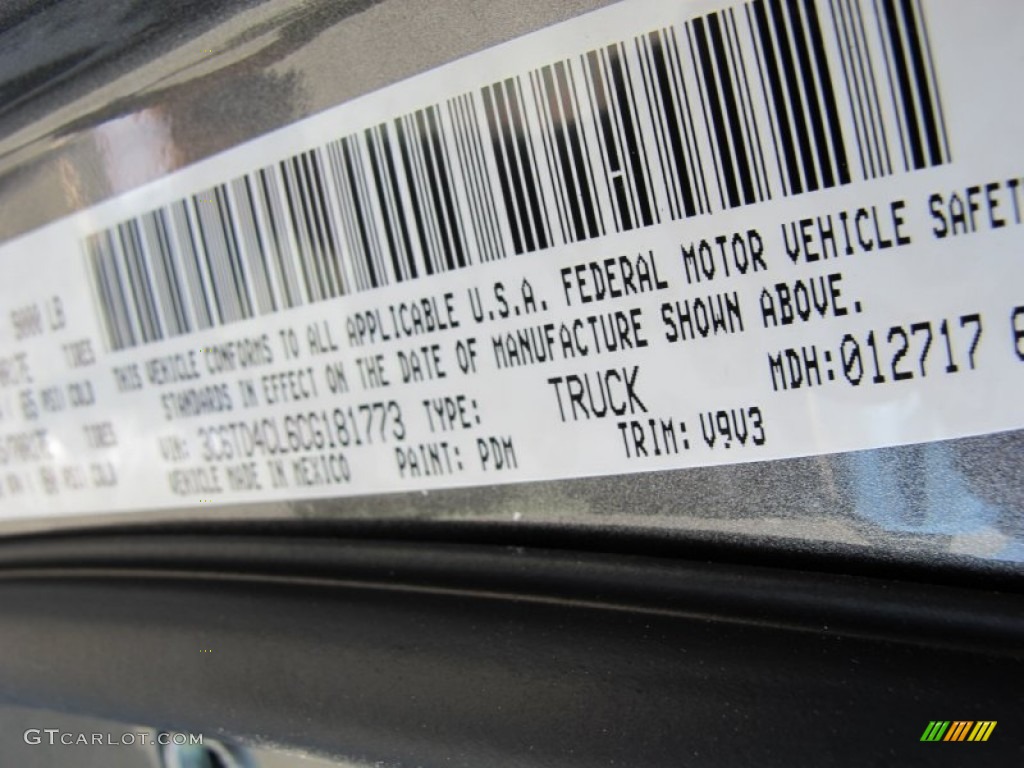 2012 Ram 2500 HD Color Code PDM for Mineral Gray Metallic Photo #62437810