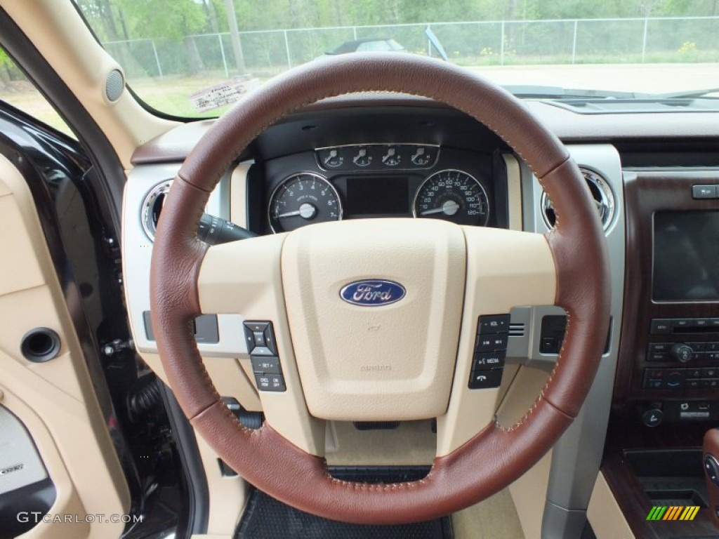 2012 Ford F150 King Ranch SuperCrew 4x4 King Ranch Chaparral Leather Steering Wheel Photo #62438269