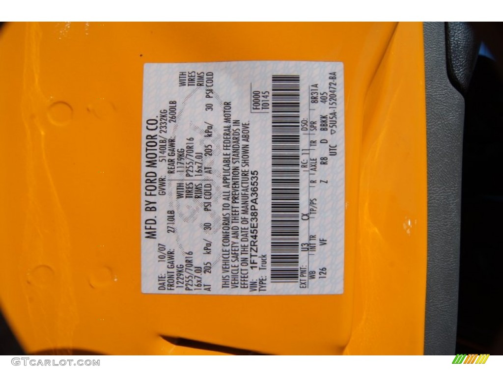 2008 Ranger Color Code U3 for Grabber Orange Photo #62443108