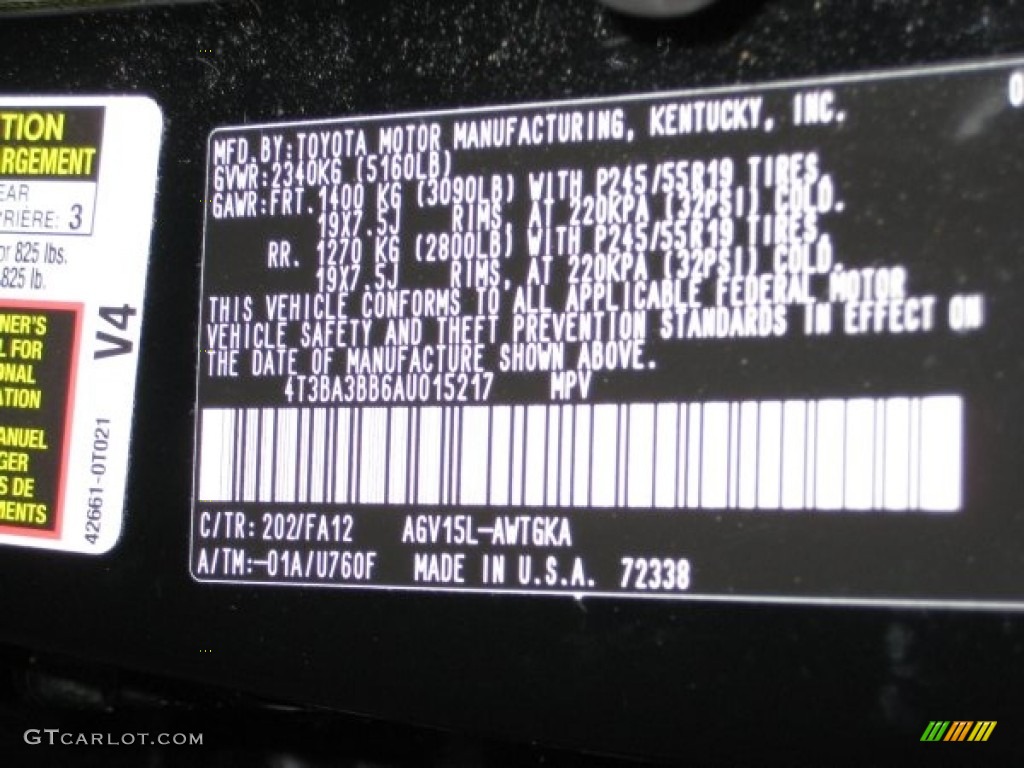 2010 Venza Color Code 202 for Black Photo #62447928