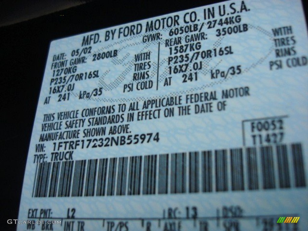 2002 F150 Color Code L2 for True Blue Metallic Photo #62448751