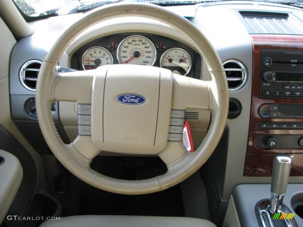 2006 Ford F150 Lariat SuperCrew Tan Steering Wheel Photo #62448921