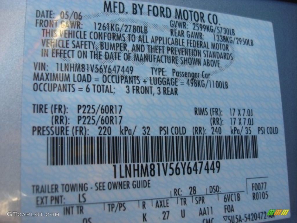 2006 Town Car Color Code LS for Light Ice Blue Metallic Photo #62449802