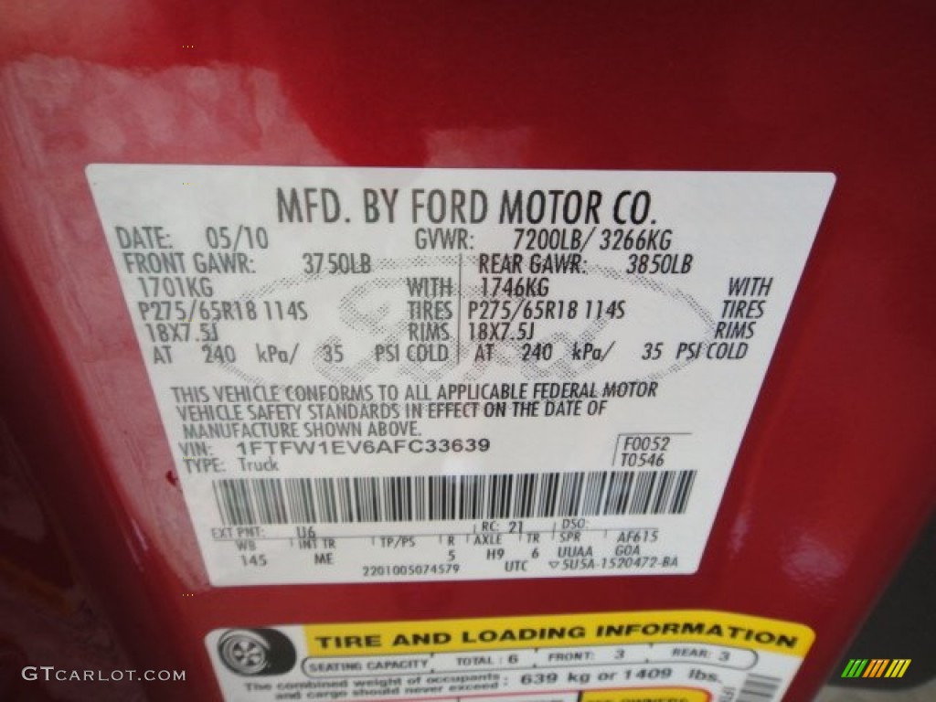 2010 F150 Color Code U6 for Red Candy Metallic Photo #62455441