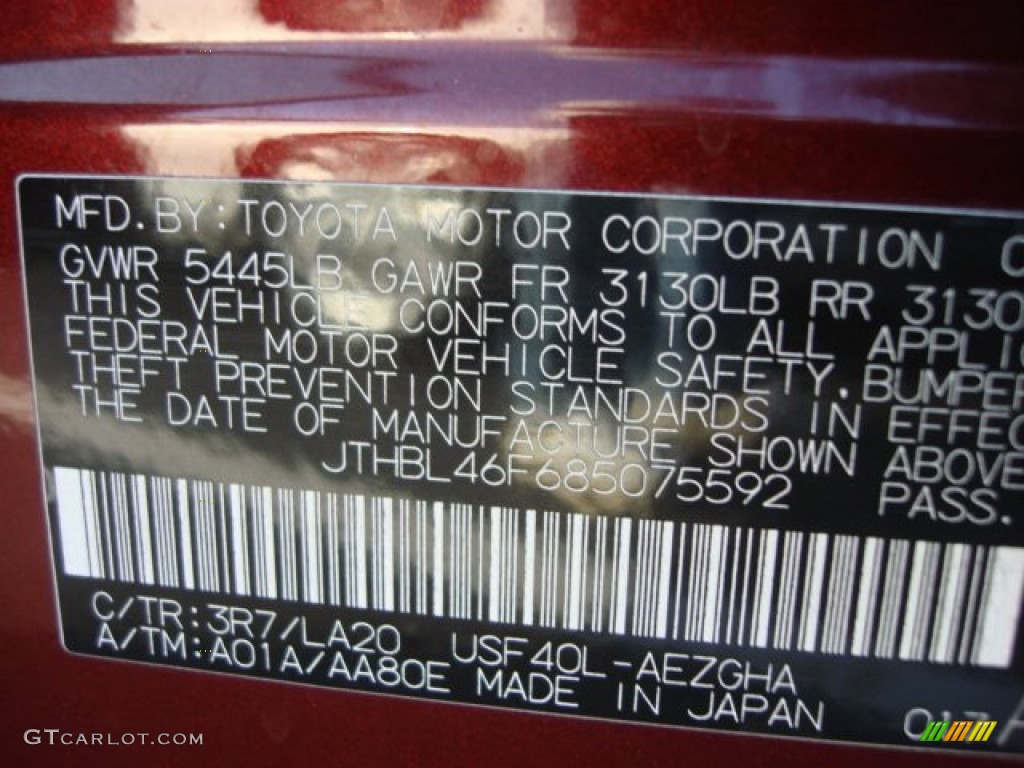 2008 LS Color Code 3R7 for Noble Spinel Red Mica Photo #62468711