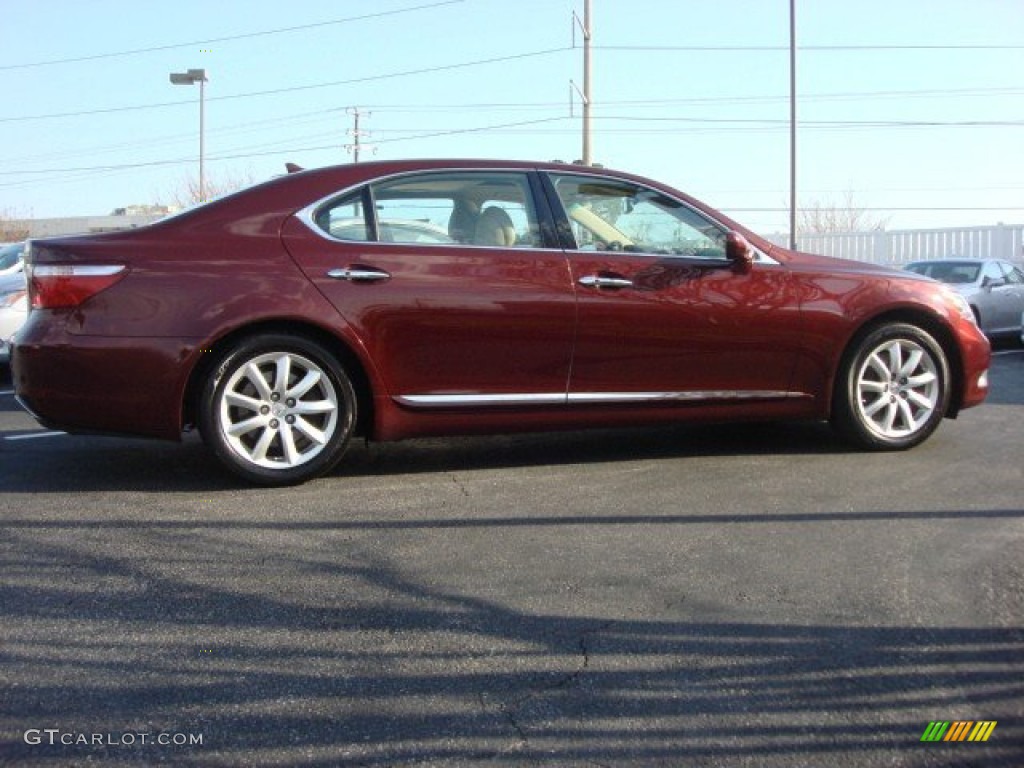 2009 LS 460 L AWD - Noble Spinel Red Mica / Cashmere Beige photo #3