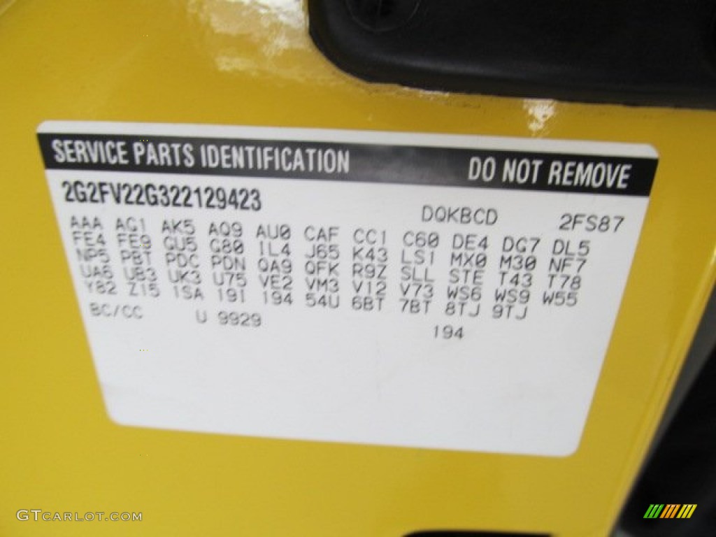 2002 Firebird Color Code 9929 for Collector Edition Yellow Photo #62469655