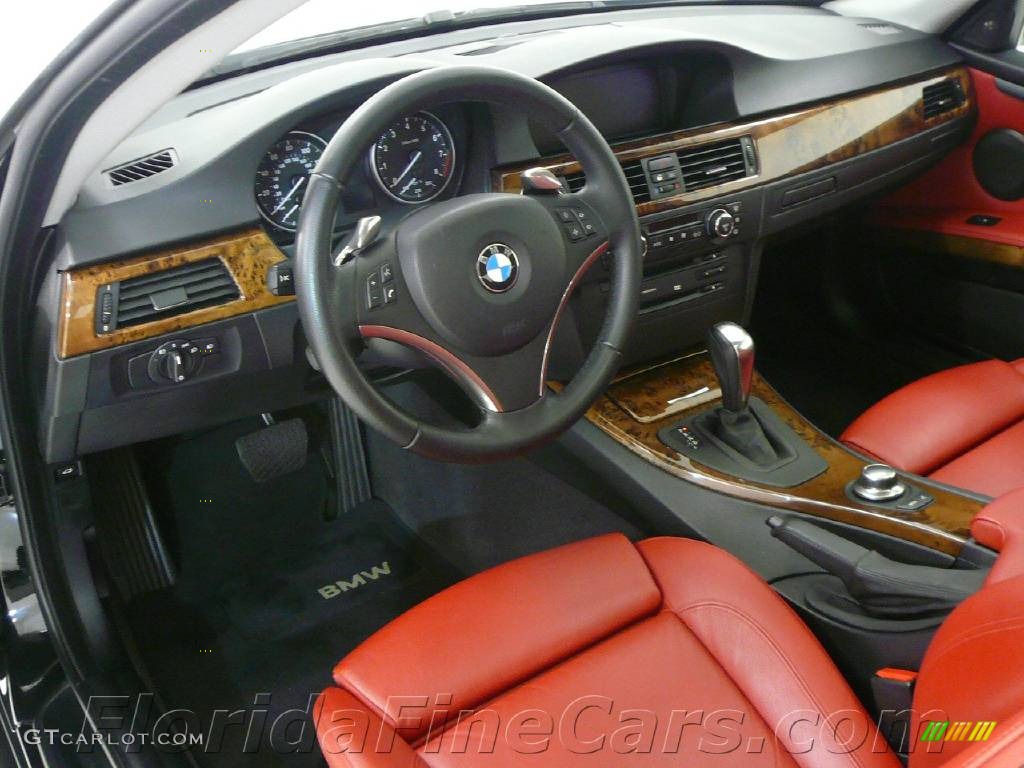 2007 3 Series 335i Coupe - Black Sapphire Metallic / Coral Red/Black photo #12