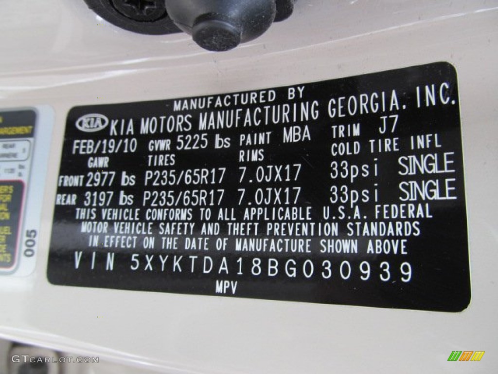 2011 Sorento Color Code MBA for White Sand Beige Photo #62474253