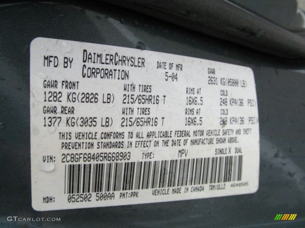 2005 Pacifica Color Code PPK for Magnesium Green Pearl Photo #62475085