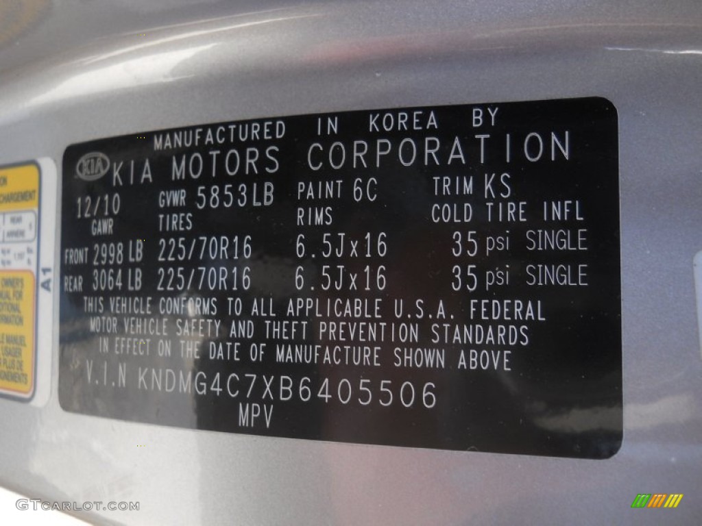 2011 Sedona Color Code 6C for Clear Silver Photo #62476702