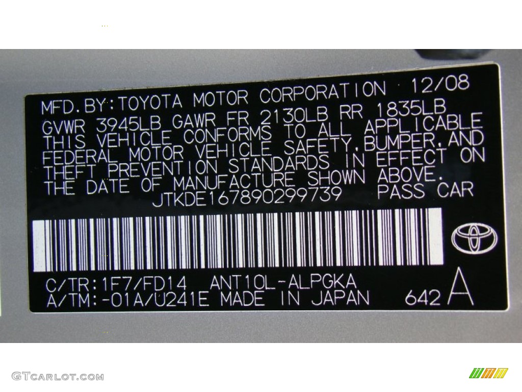 2009 tC Color Code 1F7 for Classic Silver Metallic Photo #62477029