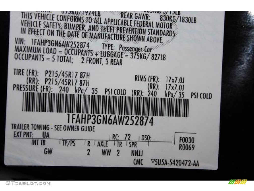 2010 Focus Color Code UA for Ebony Black Photo #62480086
