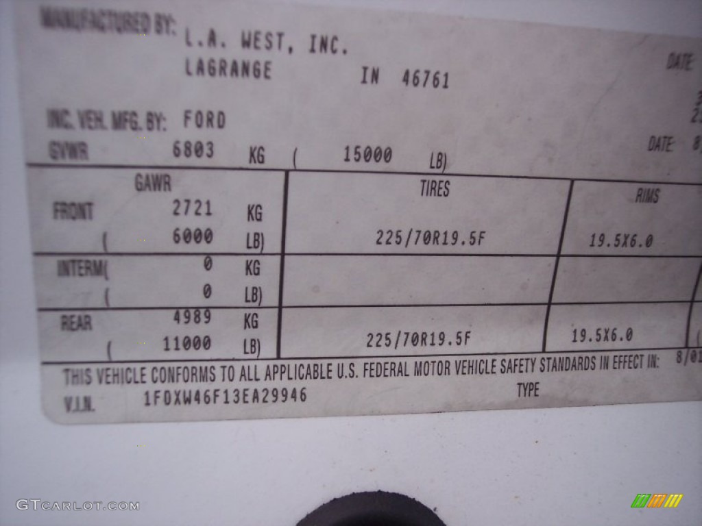 2003 Ford F450 Super Duty Lariat Crew Cab 5th Wheel Info Tag Photo #62481478