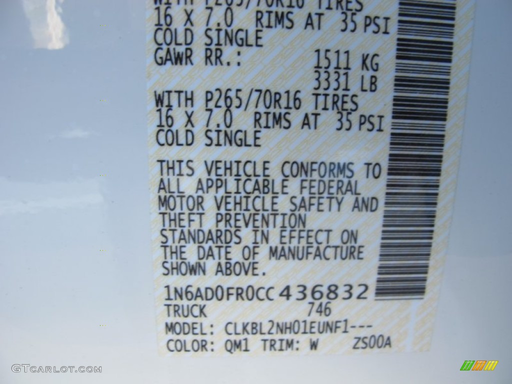 2012 Frontier Color Code QM1 for Avalanche White Photo #62482141