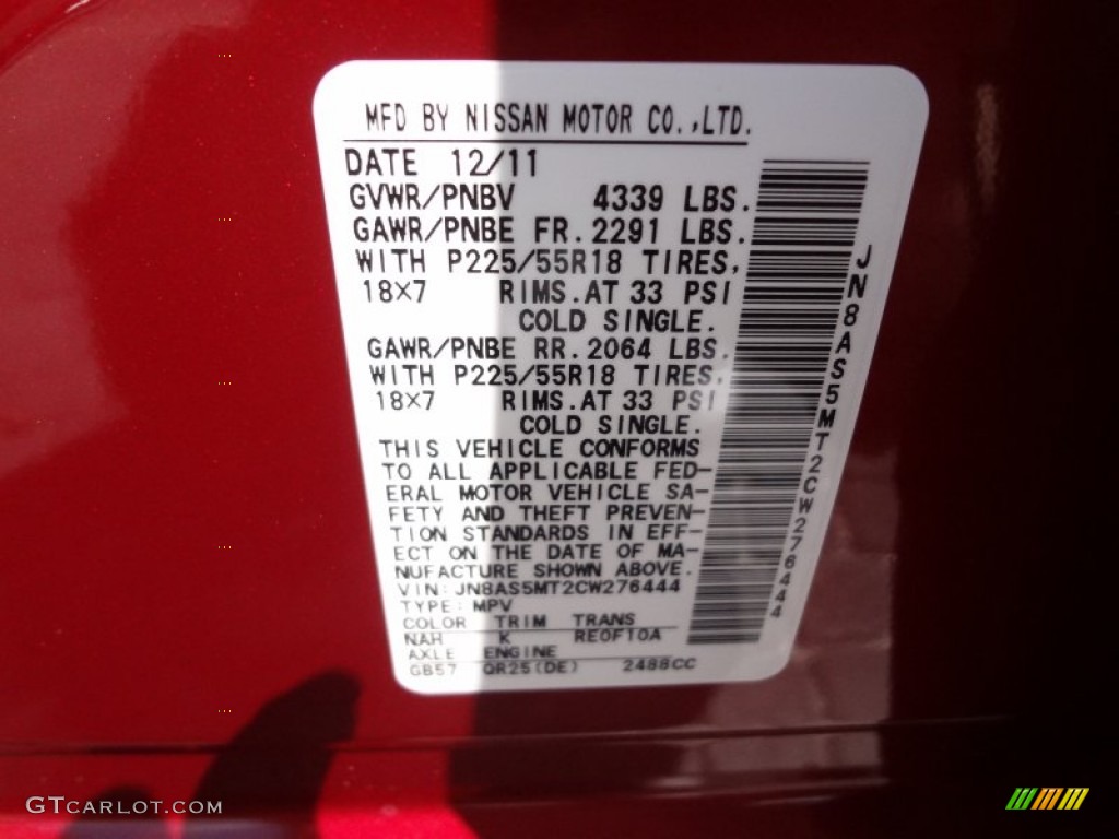 2012 Rogue Color Code NAH for Cayenne Red Photo #62486866