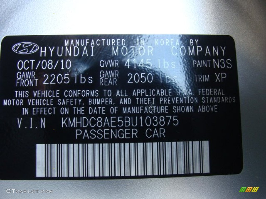 2011 Elantra Color Code N3S for Shimmering Silver Metallic Photo #62487073