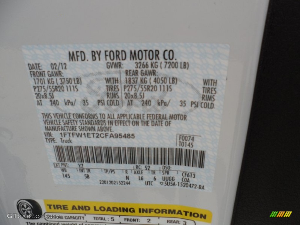 2012 F150 Color Code YZ for Oxford White Photo #62490076