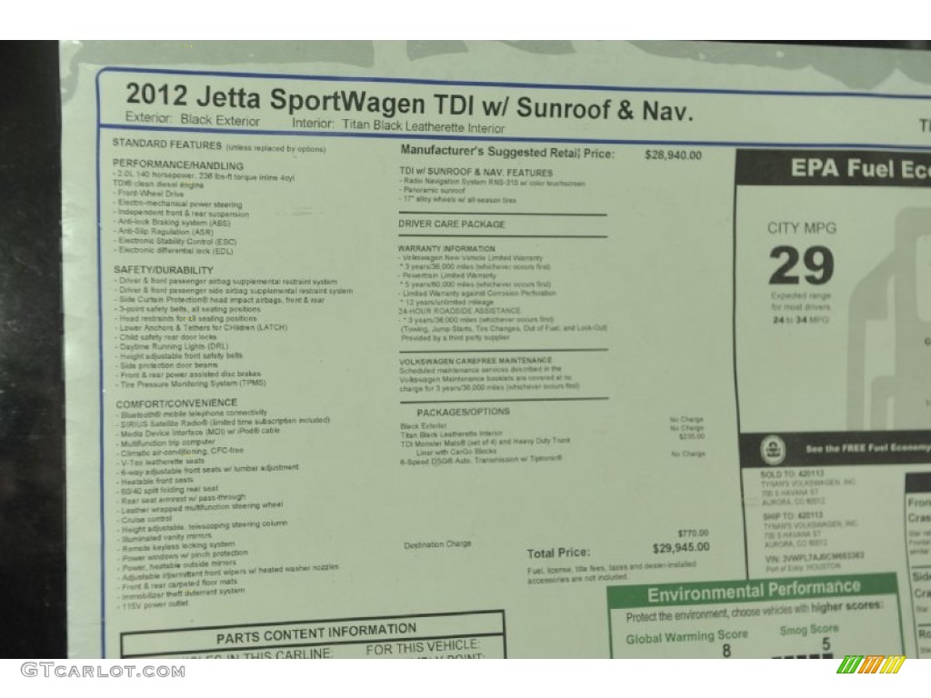 2012 Volkswagen Jetta TDI SportWagen Window Sticker Photo #62492043