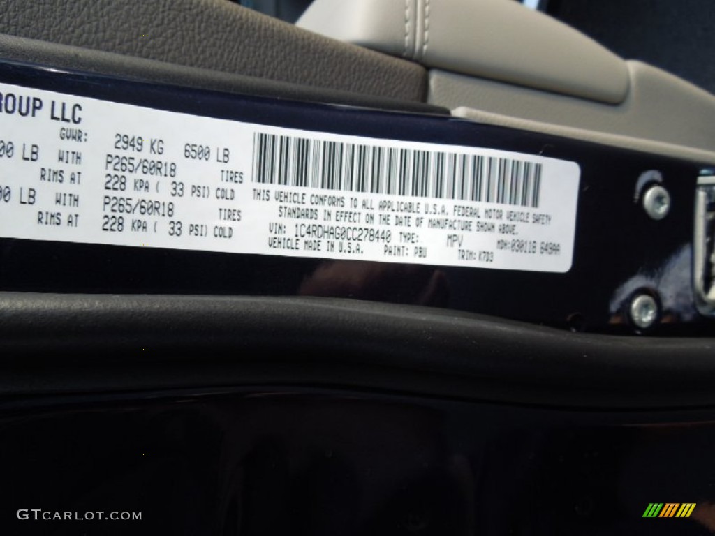 2012 Durango Color Code PBU for True Blue Pearl Photo #62495346
