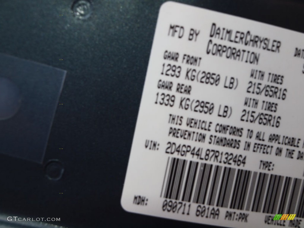 2007 Dodge Grand Caravan SXT Color Code Photos