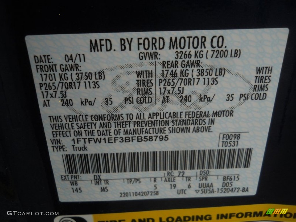 2011 F150 Color Code DX for Dark Blue Pearl Metallic Photo #62503423